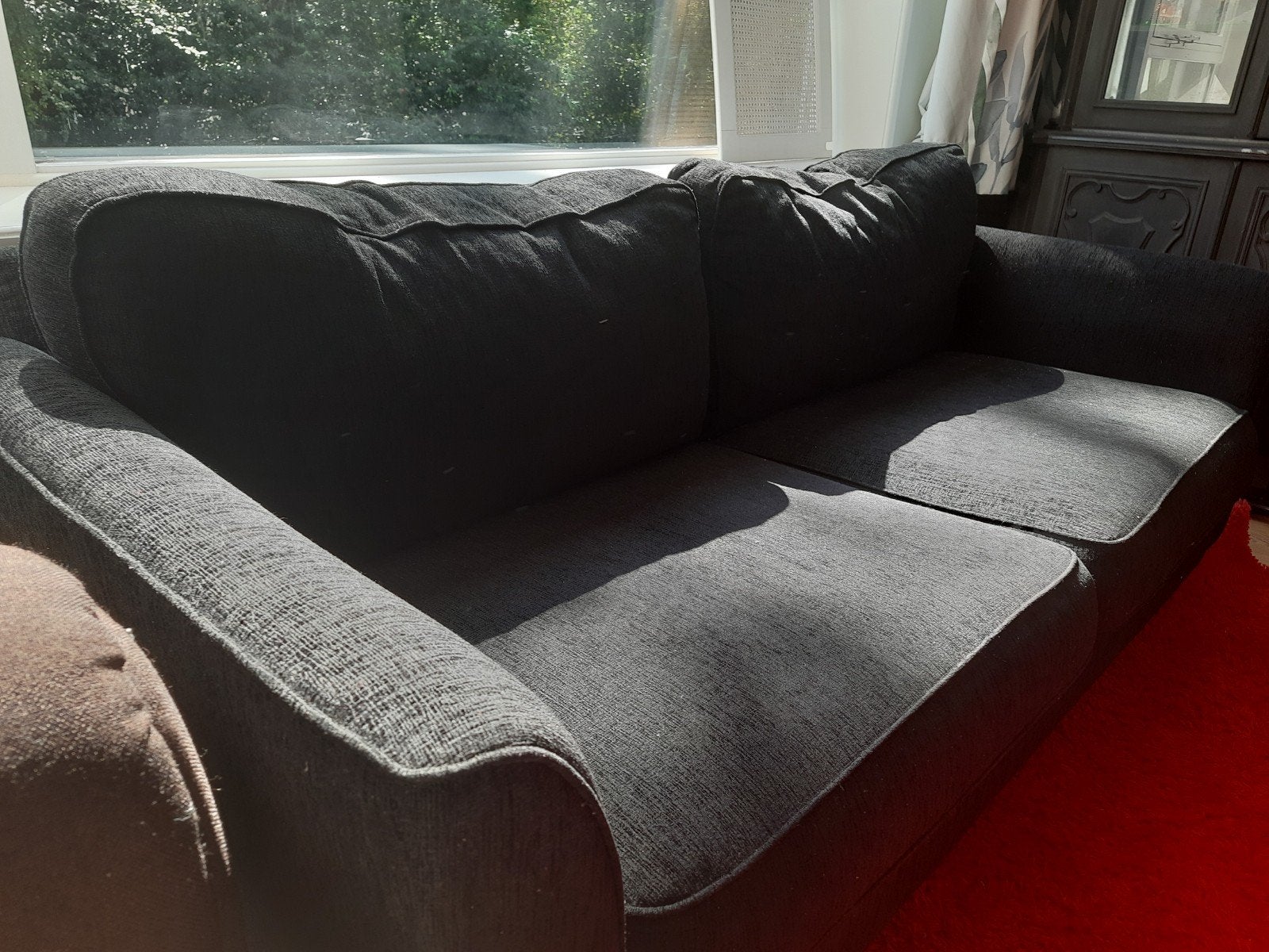 zwarte 2.5zitsbank, Ophalen, 150 tot 200 cm, Tweepersoons, 75 tot 100 cm
