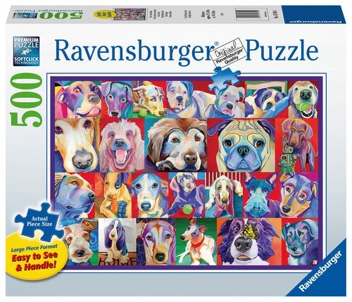 Ravensburger: Kleurrijke Honden 500 XXL stukjes, Verzenden, Minder dan 500 stukjes, Nieuw, Legpuzzel