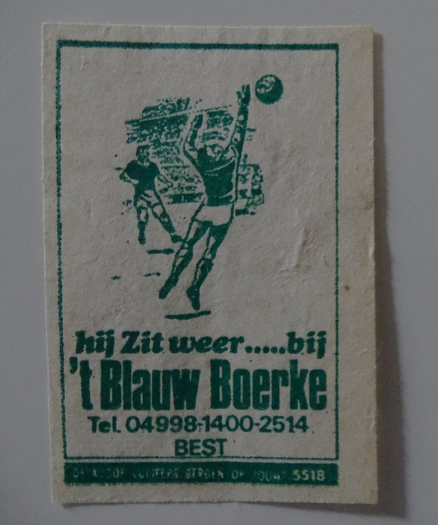 hij zit weer bij 't BLAUW BOERKE    BEST, Ophalen of Verzenden, Luciferdoosjes of -merken