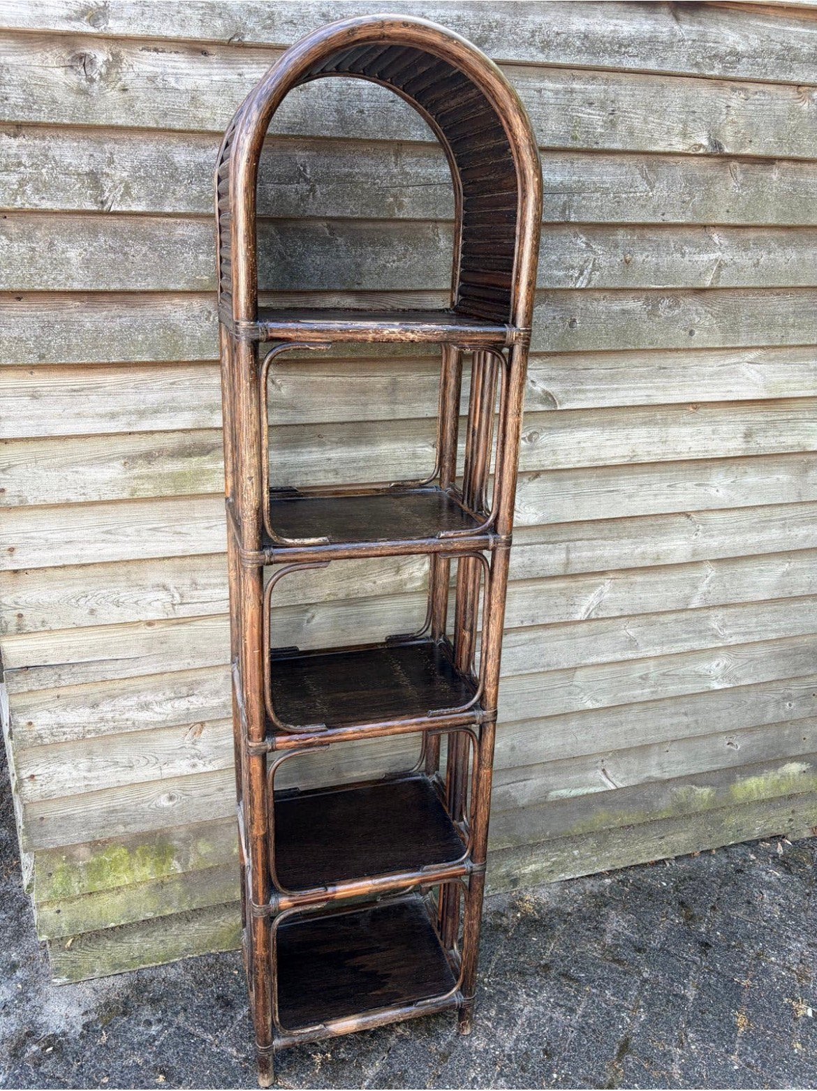 Vintage bamboe wandkast jaren 70 voor planten of boeken