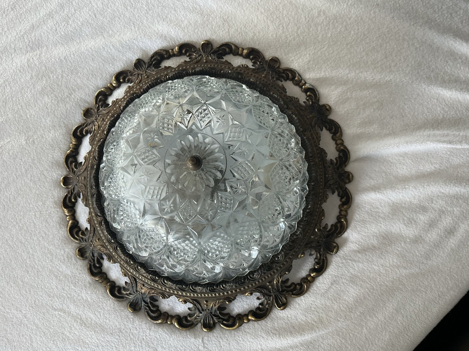 Antieke Plafonnière van Gietijzer en Kristal, Antiek en Kunst, Antiek | Lampen, Ophalen of Verzenden