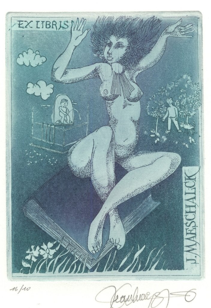 0097 Ex Libris België : Jeanine Schraeyen, 1986, Antiek en Kunst, Verzenden, Ex libris