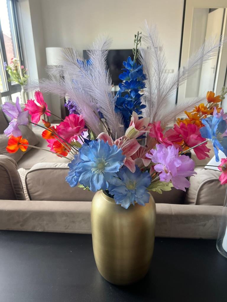 Kunstbloemen boeket met vaas, Ophalen of Verzenden, Zo goed als nieuw