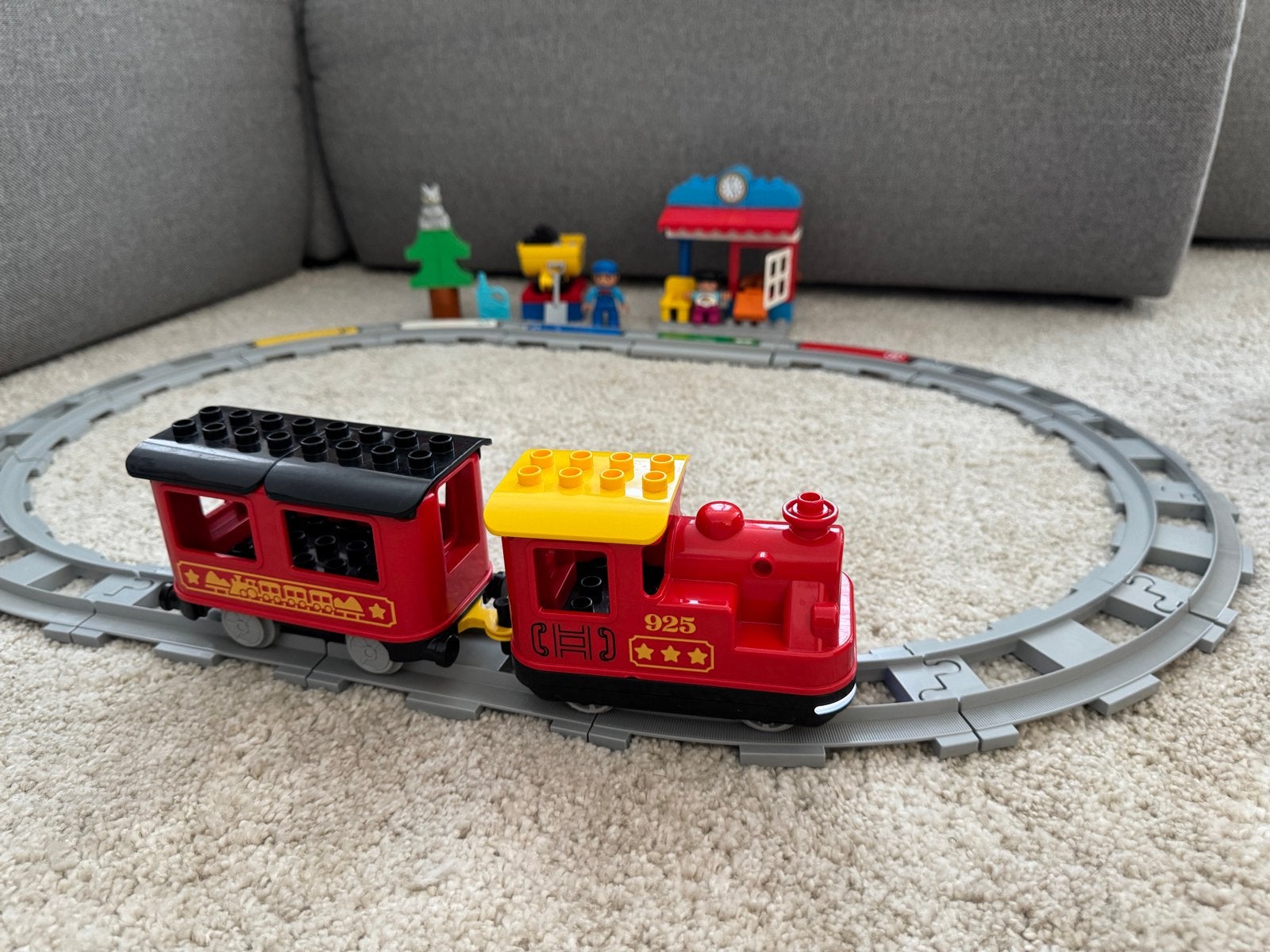 Lego Duplo Stoomtrein 10874 met rails en figuren, Ophalen, Gebruikt, Overige thema's, Compleet