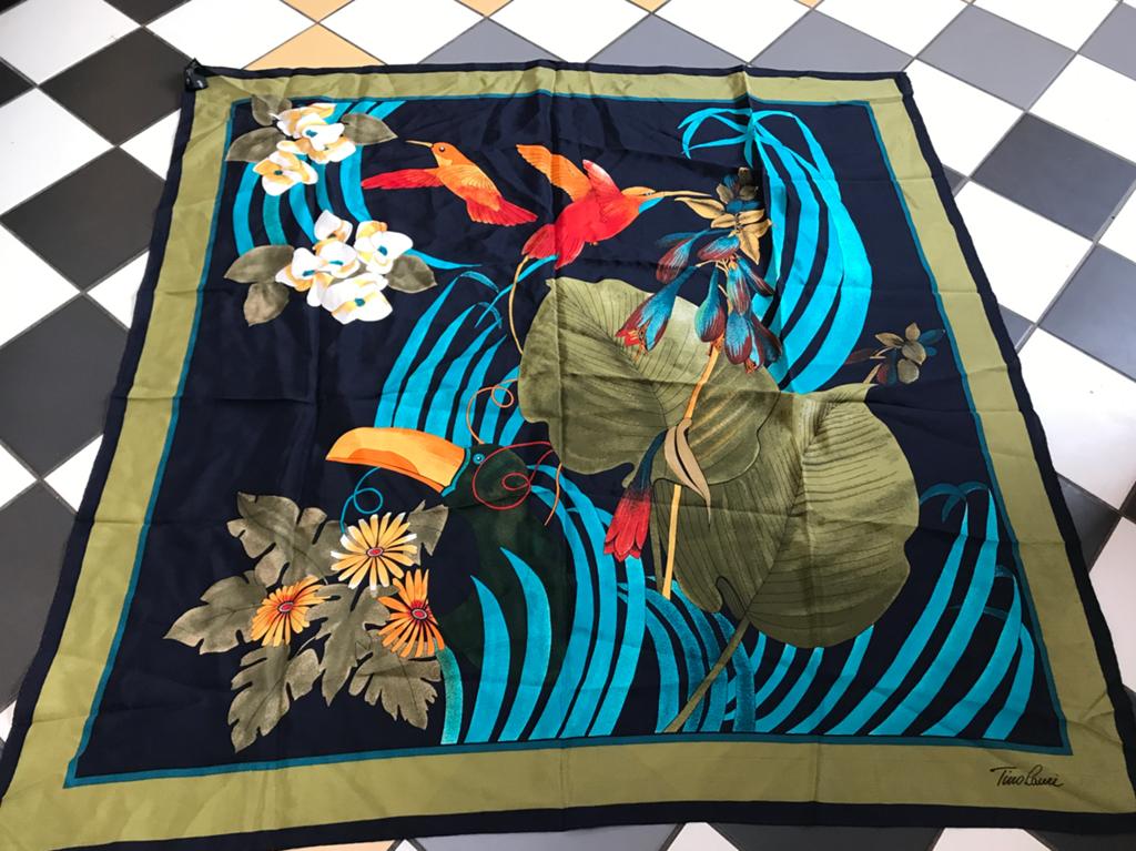 Tino lauri zijde vierkante sjaal vogels bandana, Maat 46/48 (XL) of groter, Ophalen of Verzenden, Zo goed als nieuw, X