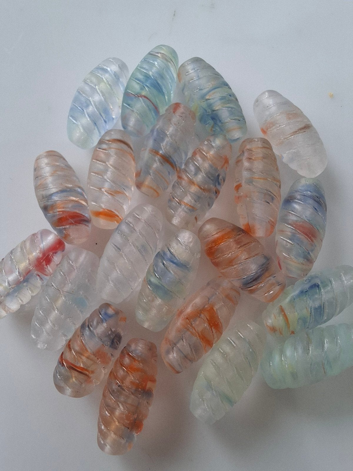 21 stuks 15 mm glaskralen oranje blauw groen kralen partij, Kraal, -, -, Nieuw