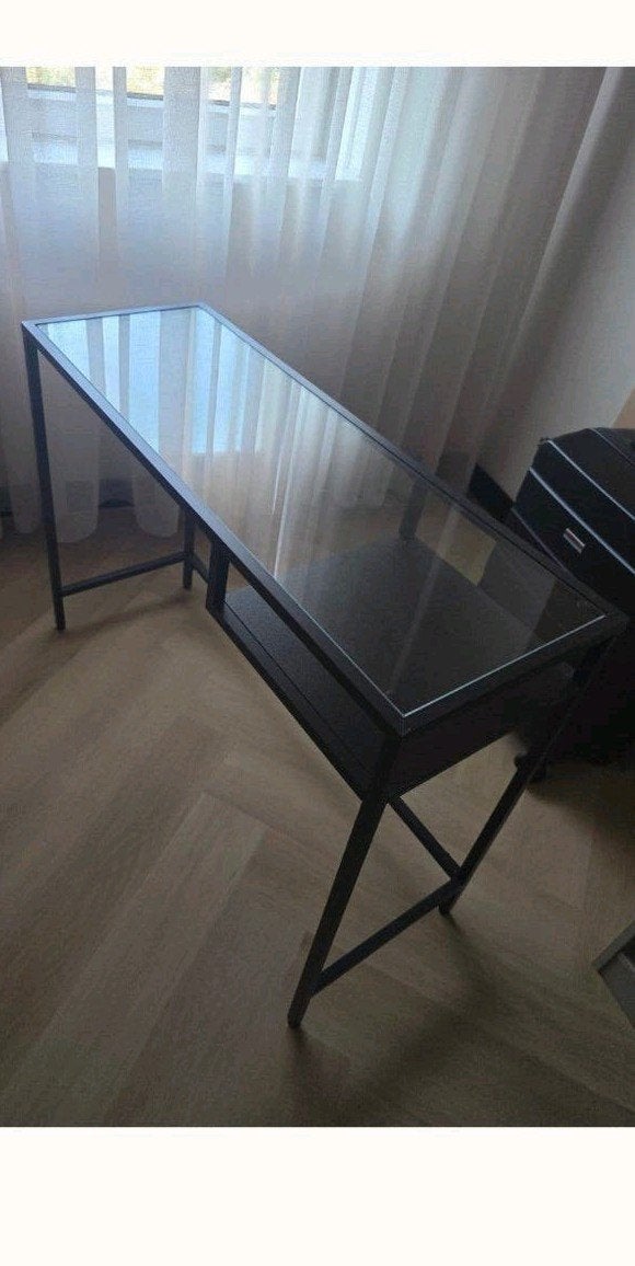 glazen bureau bijzettafel, Ophalen, 50 tot 100 cm, Zo goed als nieuw, Glas