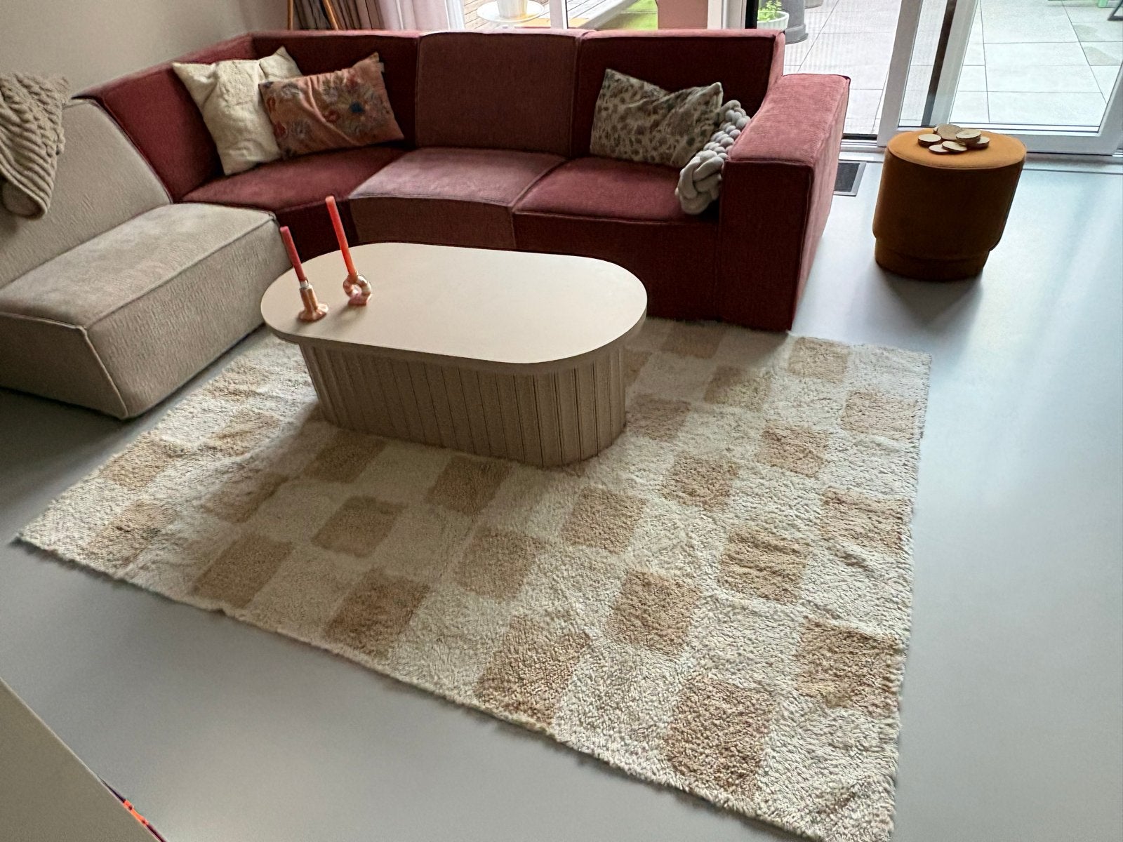 Vloerkleed Kwantum - Crème/Beige geblokt, Ophalen, 150 tot 200 cm, 200 cm of meer, Zo goed als nieuw