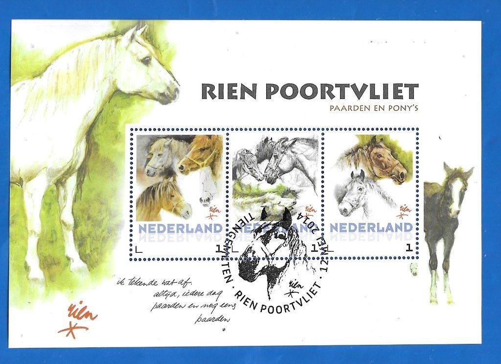 Postzegelvel Rien Poortvliet Paarden en Pony's - 2014, Verzenden, Na 1940, Gestempeld