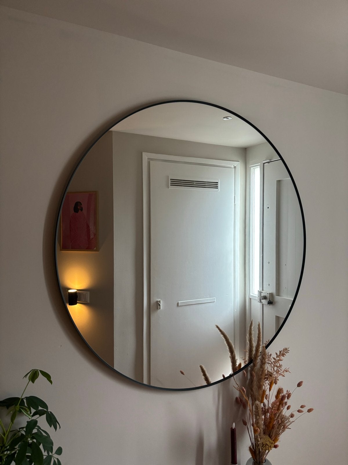 Grote ronde spiegel van IKEA, 110 cm, Ophalen, 100 tot 150 cm, Rond, Zo goed als nieuw