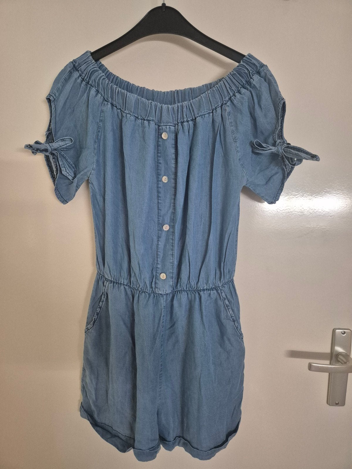 Denim spijkerstof jumpsuit maat S/M, Kleding | Dames, Jumpsuits, Ophalen of Verzenden, Zo goed als nieuw, Maat 38/40 (M), Blauw