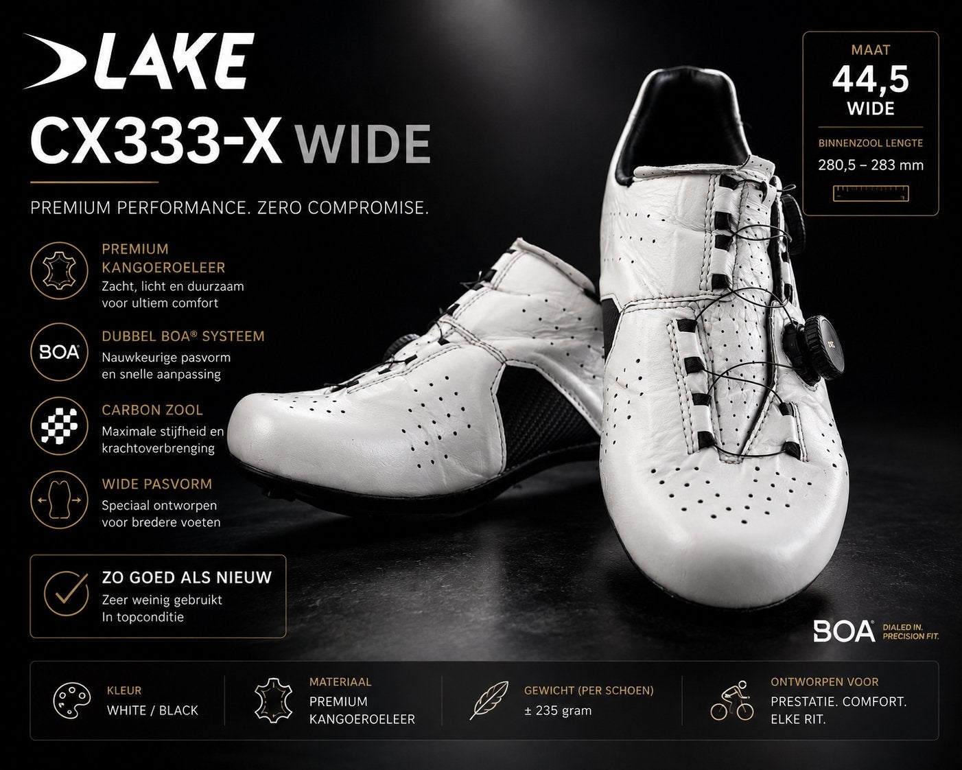 LAKE CX333-X wide maat 44,5, Ophalen of Verzenden, Zo goed als nieuw