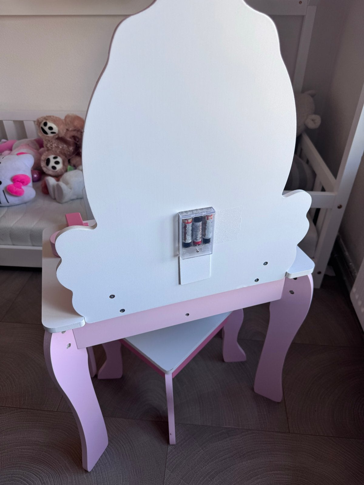Roze kaptafel met spiegel en krukje voor kinderen, Ophalen of Verzenden, Gebruikt, Meubelstuk of Keukentje