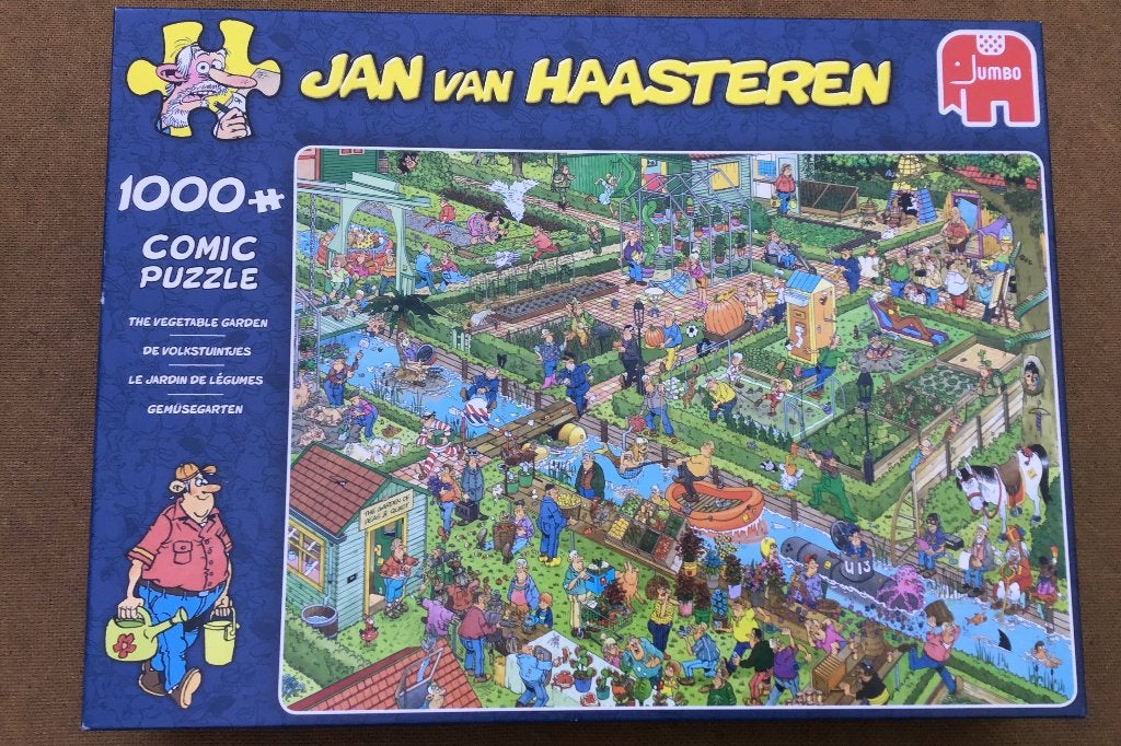 Volkstuintjes Jan van Haasteren 1000 stukjes, Ophalen of Verzenden, 500 t/m 1500 stukjes, Zo goed als nieuw, Legpuzzel
