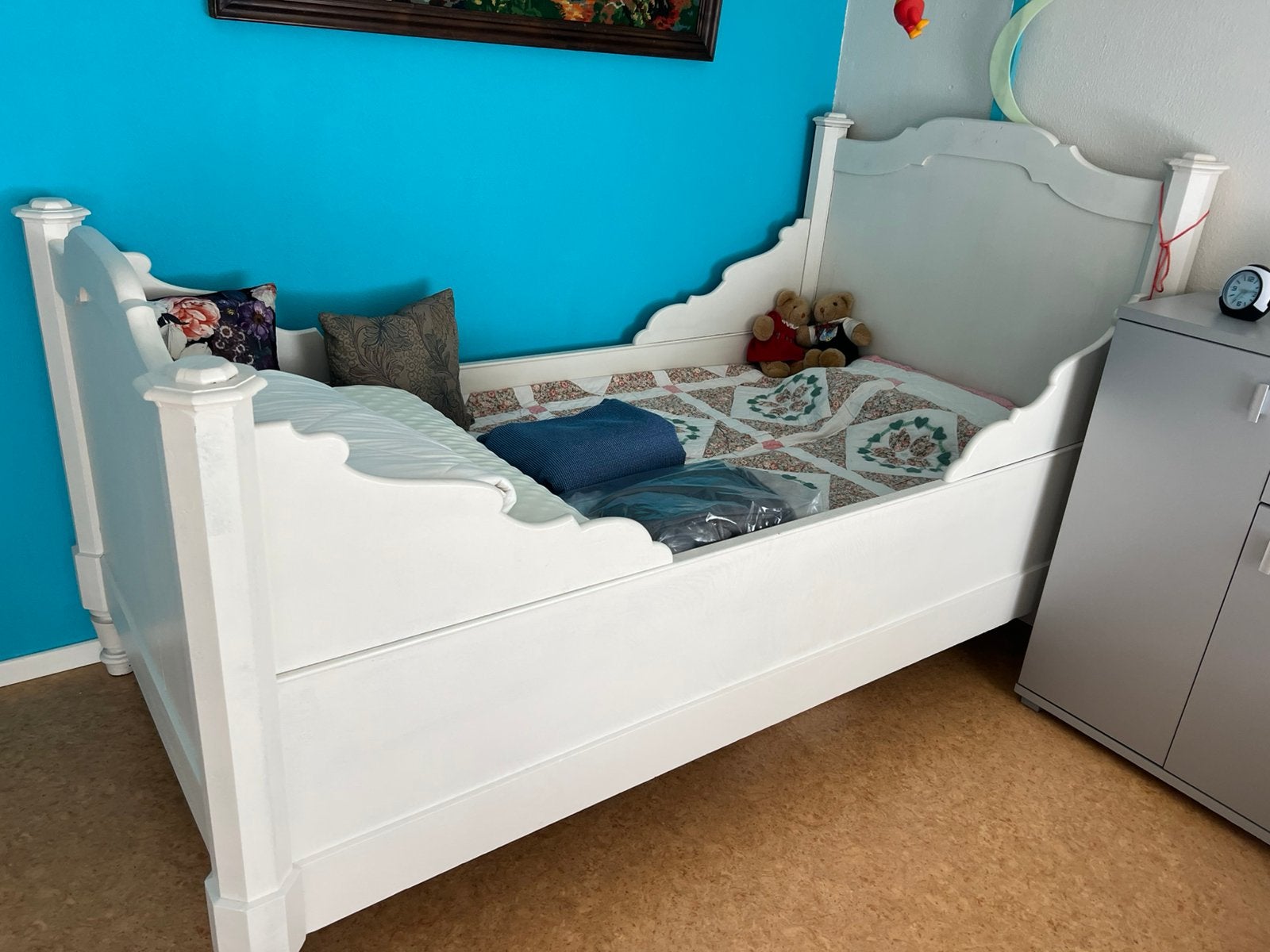 Antiek bed compleet ( twijfelaar )PATCHWORK SPREI, Huis en Inrichting, Antiek, Overige materialen, 100 cm, Ophalen of Verzenden