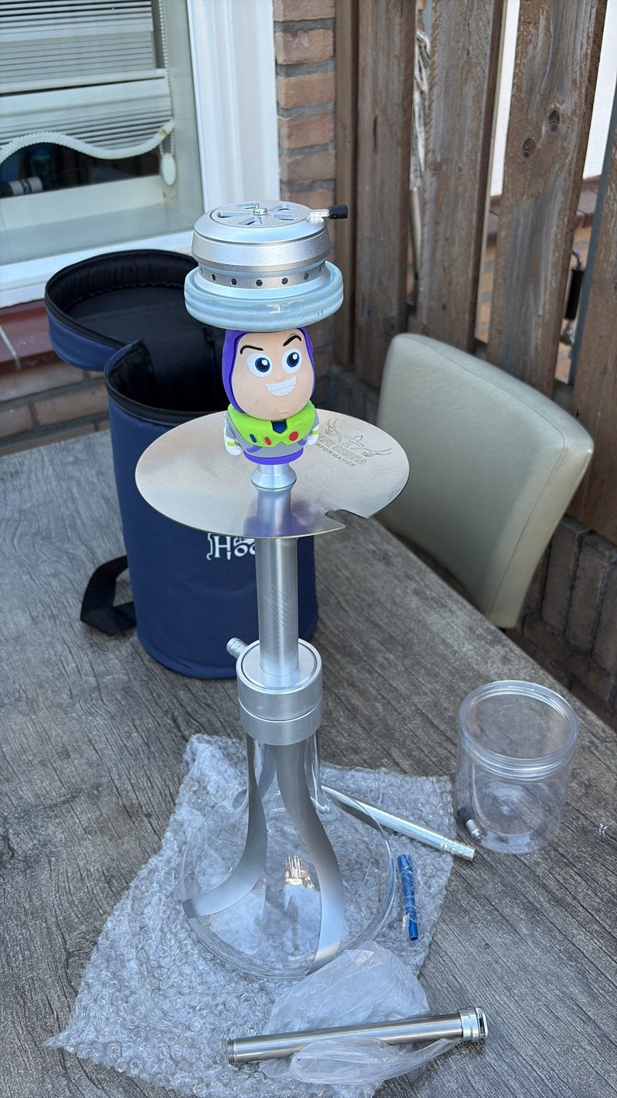 Sisha waterpijp Buzz Lightyear silvergrijs nieuwstaat comple, Ophalen of Verzenden, Zo goed als nieuw, (Water)pijp