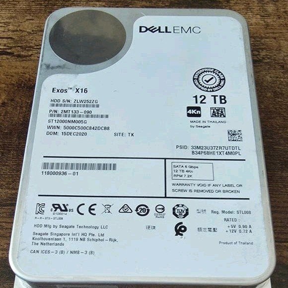 Dell EMC Exos X16 12TB HDD - SATA Harde Schijf, Intern, Dell EMC, Server, 12 TB