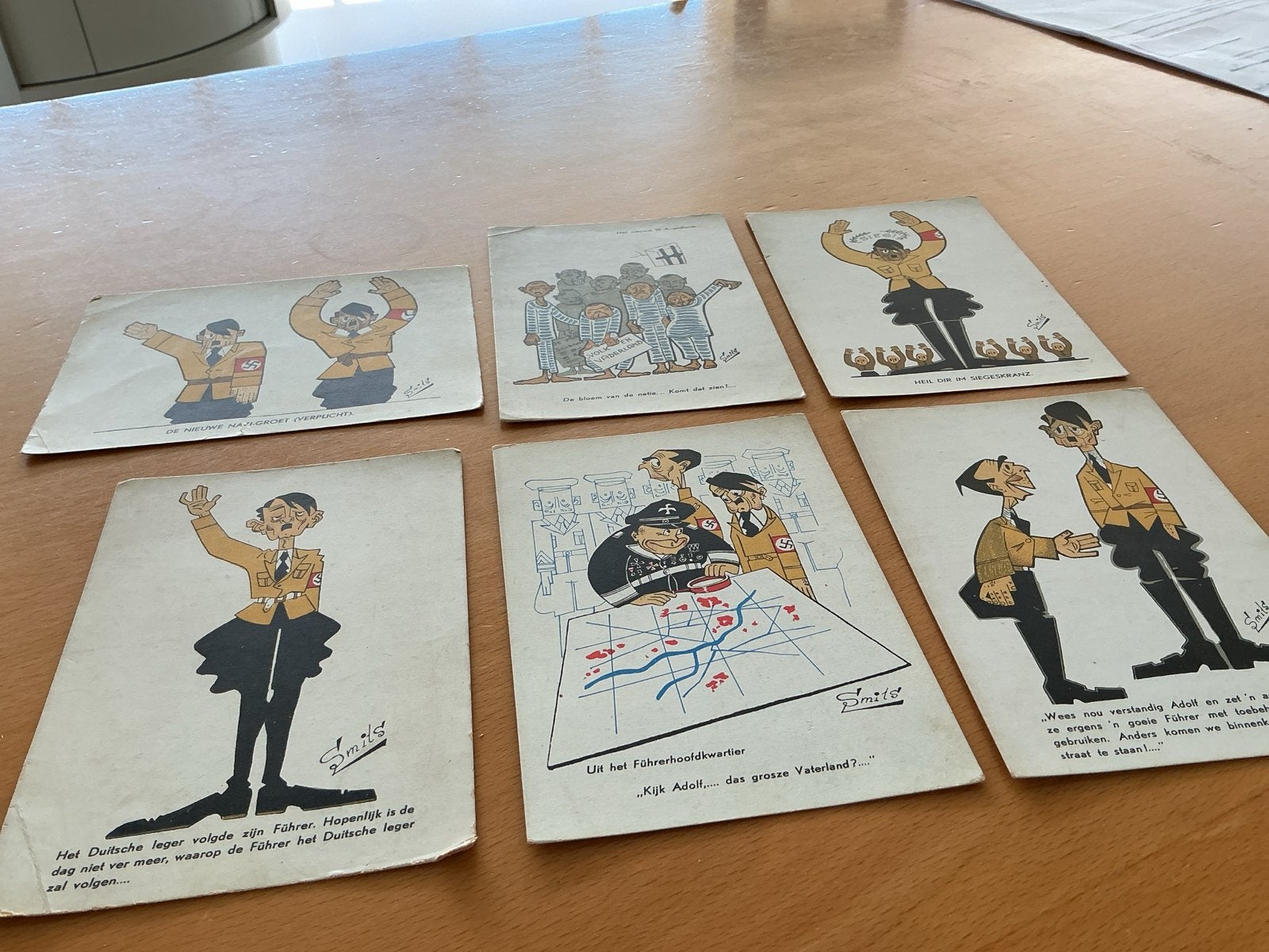 Set van 6 antieke anti-Hitler spotprent ansichtkaarten, Ophalen of Verzenden, 1940 tot 1960, Ongelopen, Duitsland