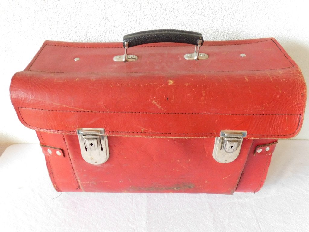 Vintage rood leren gereedschapstas of monteurstas, groot for, Ophalen of Verzenden, Gebruikt