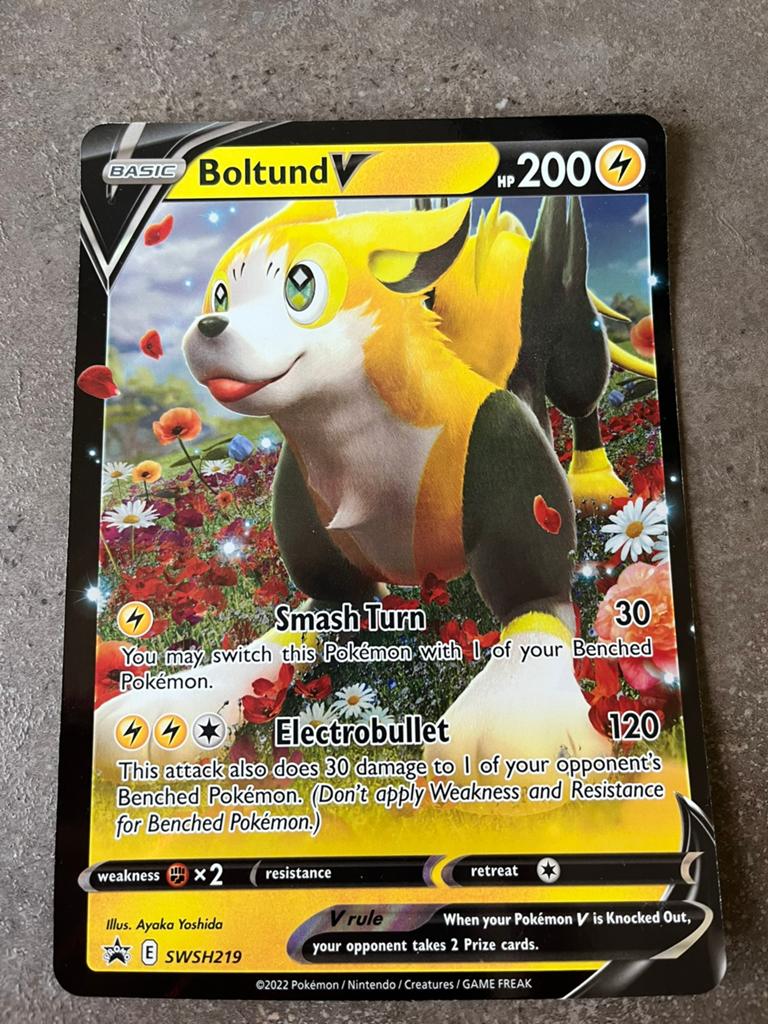 3 stuks jumbo kaarten, boltund, jirachi en morpeko, Ophalen of Verzenden, Zo goed als nieuw, Meerdere kaarten