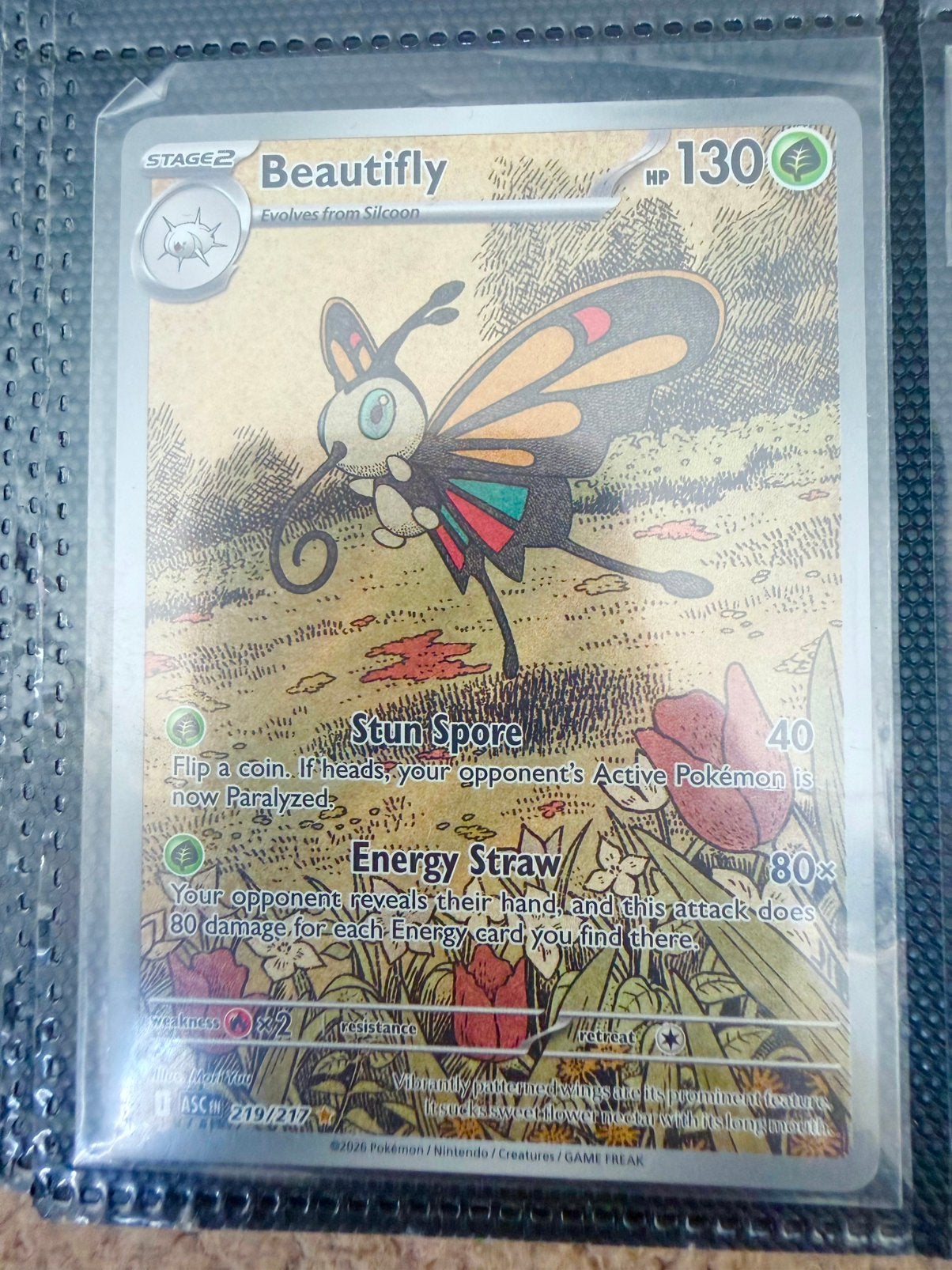 Beautifly Pokémon Kaart (ASCIN 219/217), Ophalen of Verzenden, Zo goed als nieuw, Losse kaart