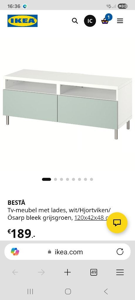 Tv meubel Bestå met glasplaat, Huis en Inrichting, Kasten | Televisiemeubels, Ophalen, 100 tot 150 cm, Zo goed als nieuw, Minder dan 100 cm