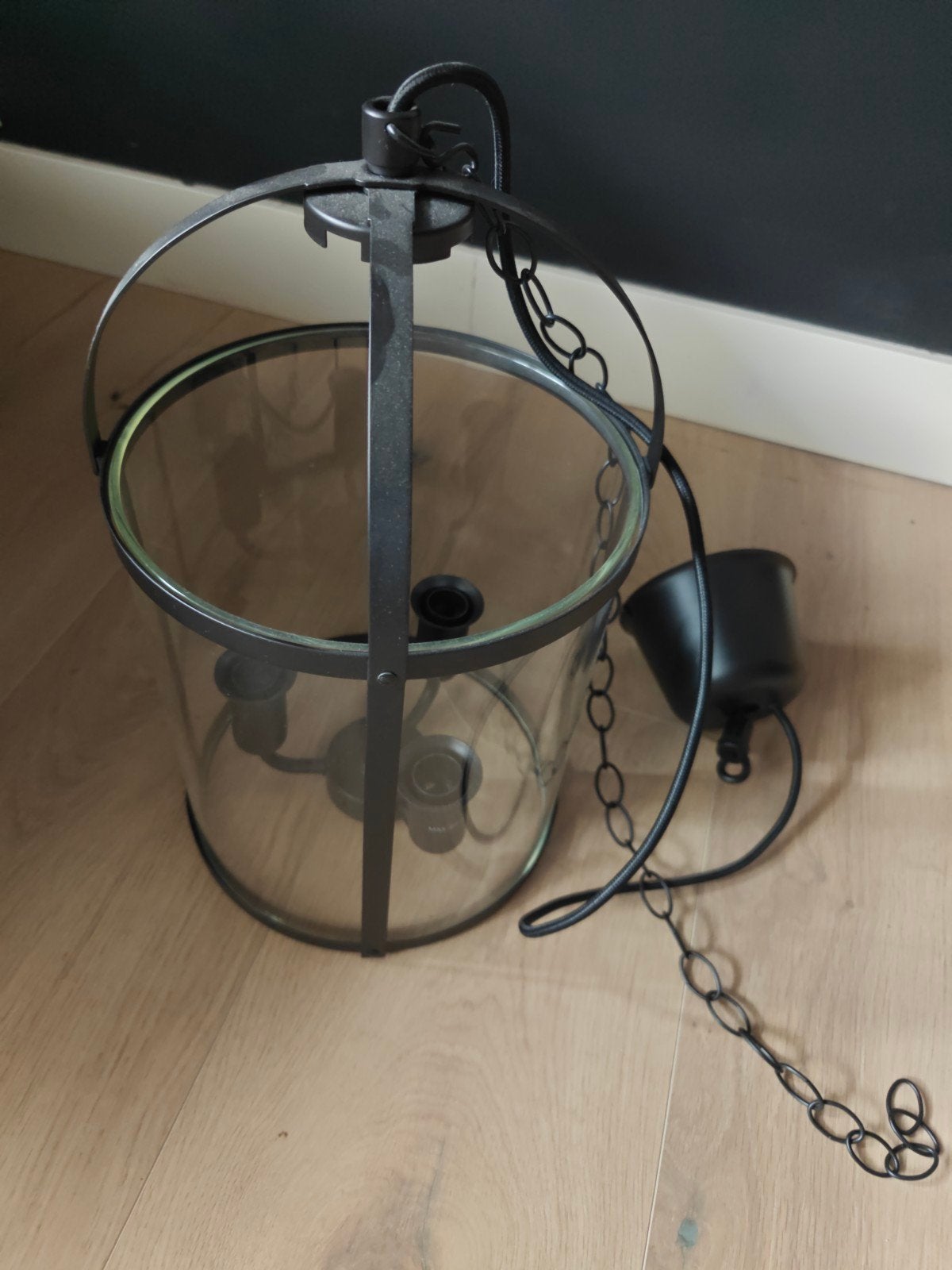IKEA Galjon hanglamp - Zwart metaal en glas, E14 (klein), Ophalen of Verzenden, Zo goed als nieuw, Glas
