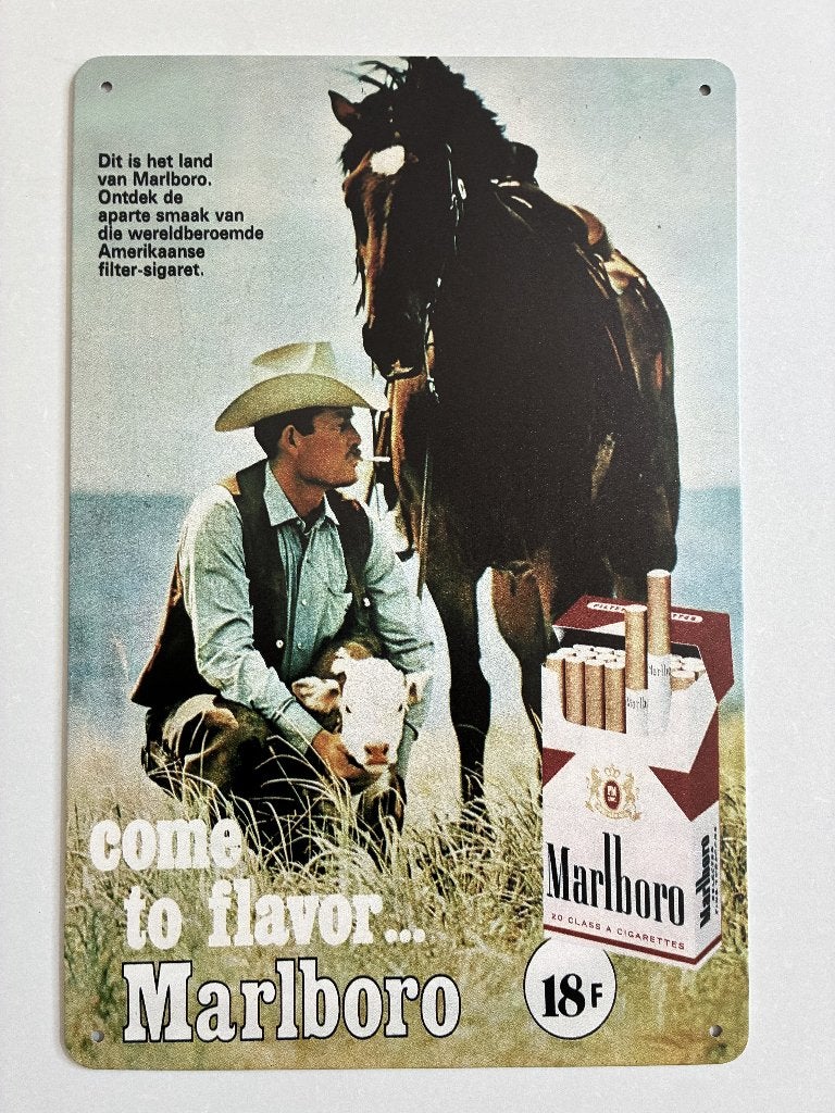 oude Marlboro reclame jaren 70 wandbord 20 x 30 cm metaal, Verzamelen, Reclamebord, Elpseet, Olt, Nieuw