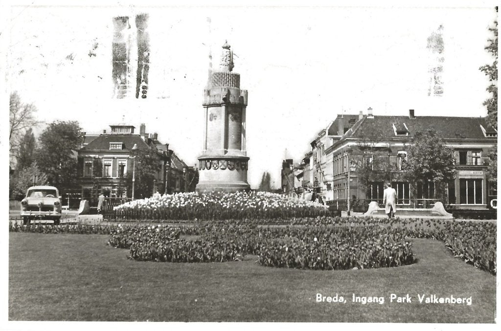 Breda, ingang Park Valkenberg - auto, Verzenden, 1940 tot 1960, Gelopen, Noord-Brabant