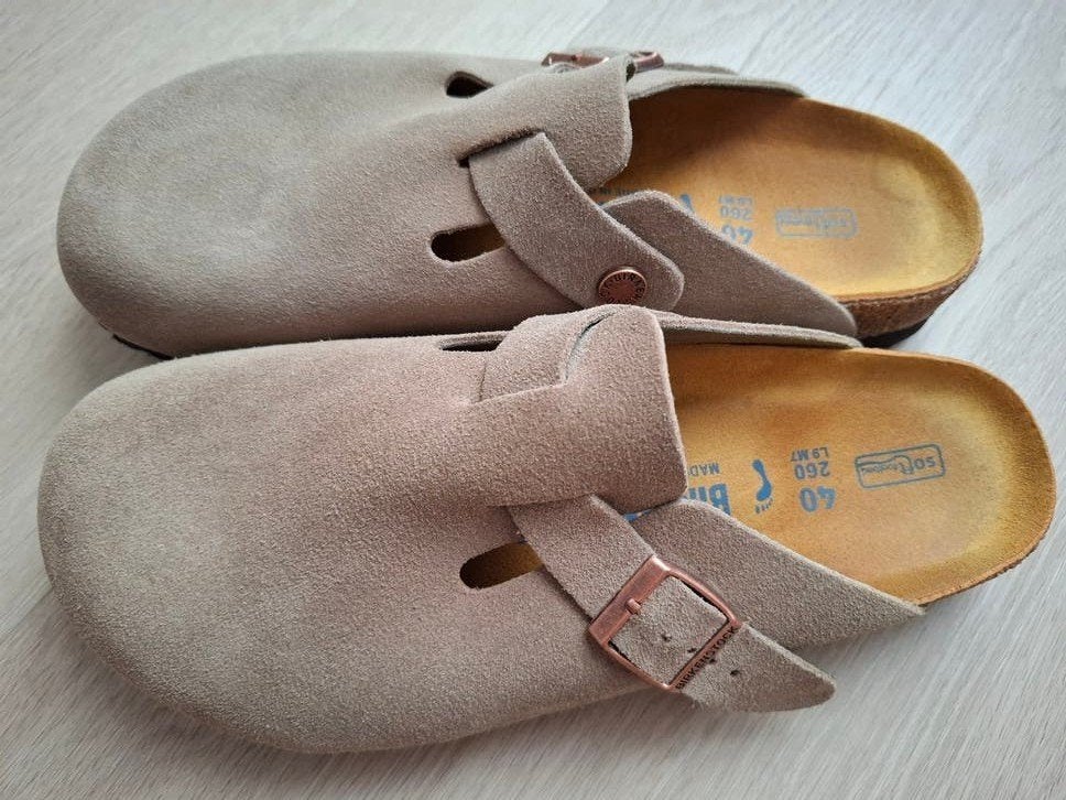 Birkenstock Boston Taupe 40 (smal), Beige, Zo goed als nieuw, Birkenstock, Sandalen of Muiltjes