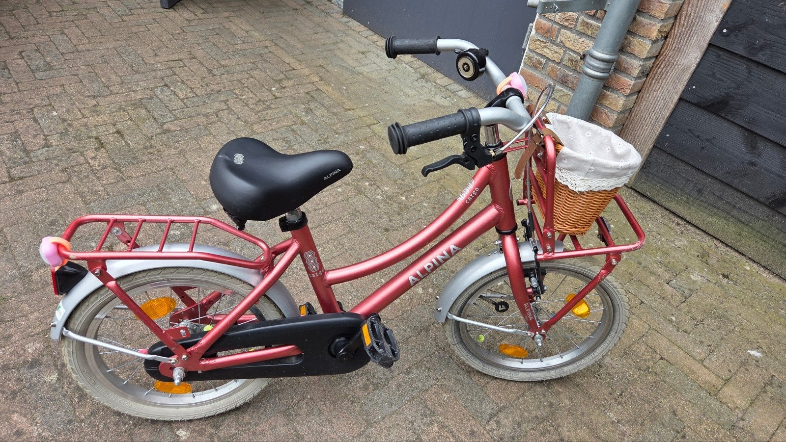 Alpina Cargo 16 inch meisjesfiets met mandje, Ophalen, Terugtraprem, 16 tot 20 inch, Zo goed als nieuw