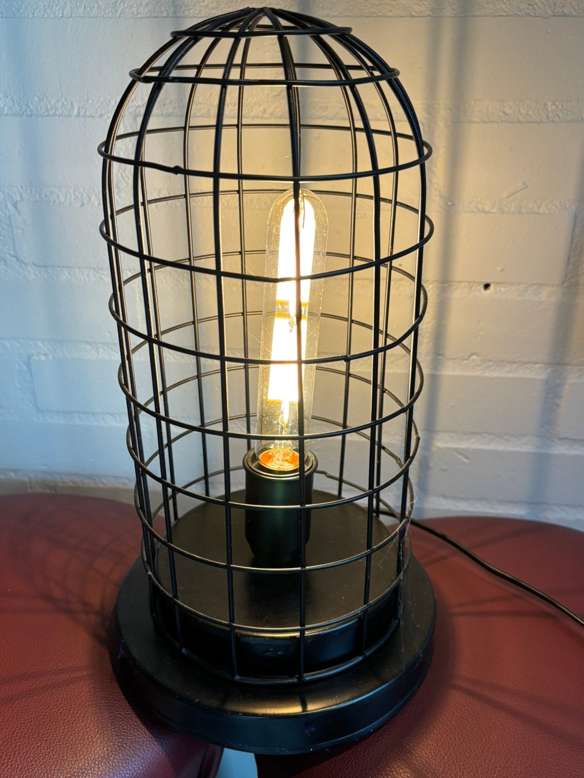 Tafel lamp / korf lamp / draadlamp (zwart, metaal), Modern / landelijk, Ophalen of Verzenden, Zo goed als nieuw, Metaal