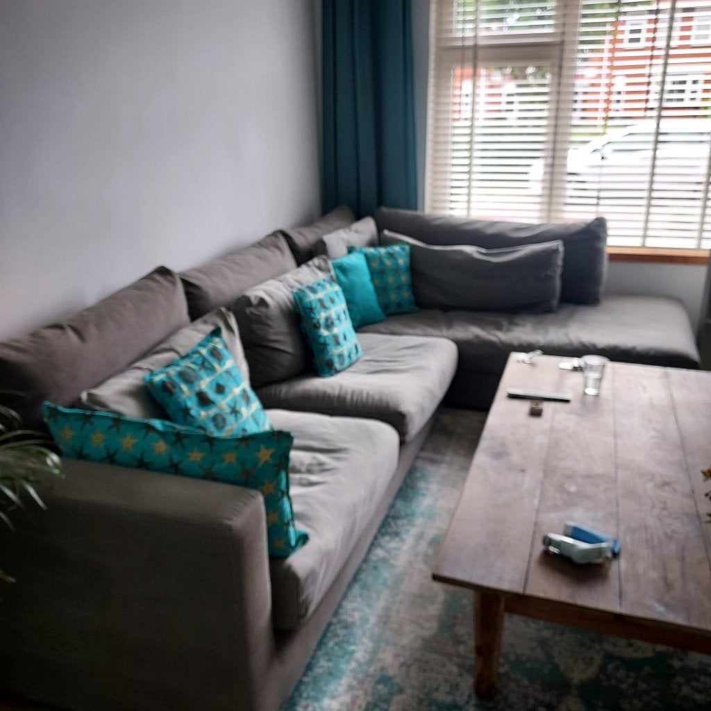 Lounge bankstel 4 zits taupe kleur, Huis en Inrichting, Banken | Bankstellen, Ophalen, Gebruikt, Hoekbank, 300 cm of meer