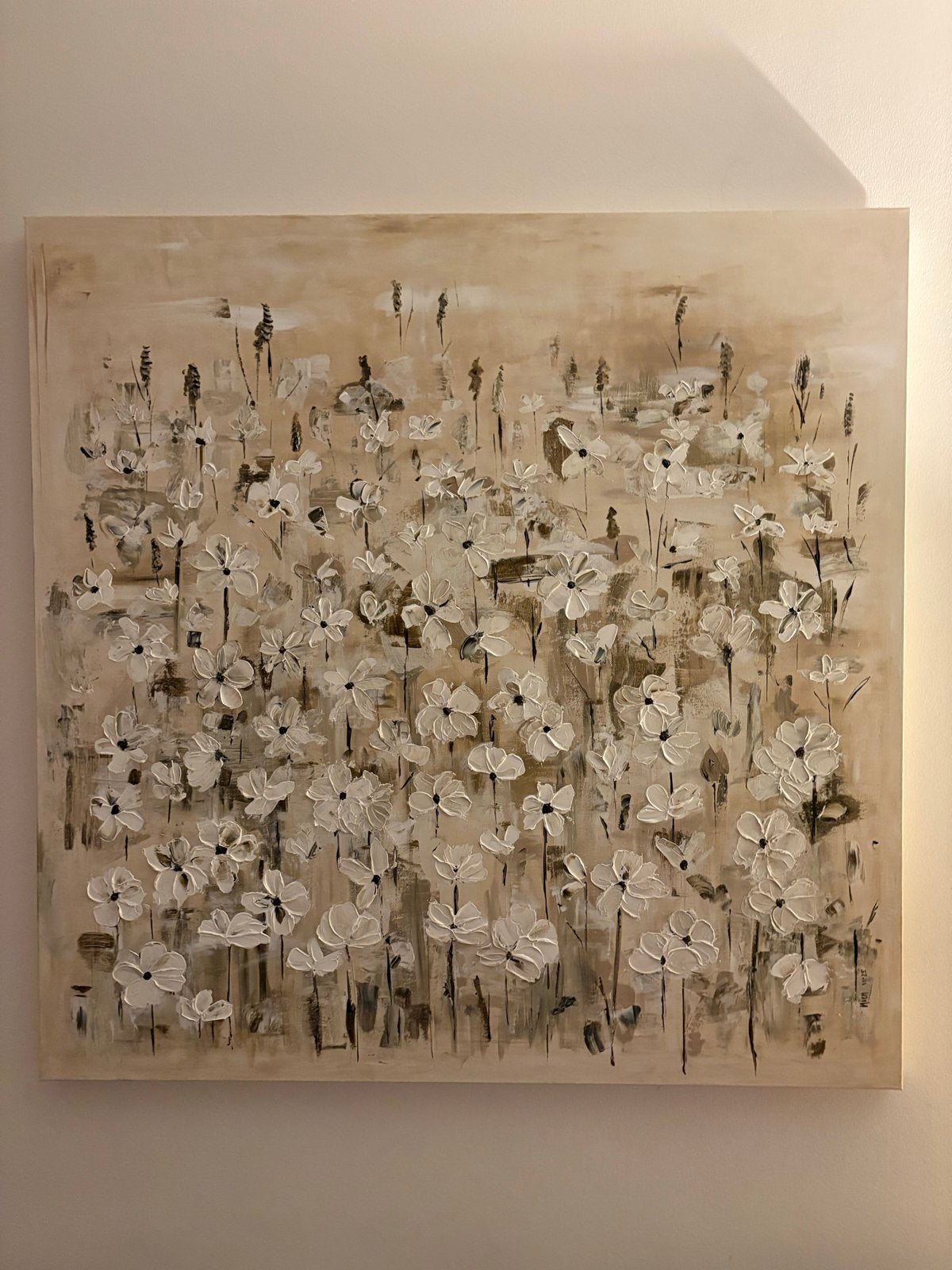 Schilderij met witte bloemen - Handgeschilderd, Ophalen