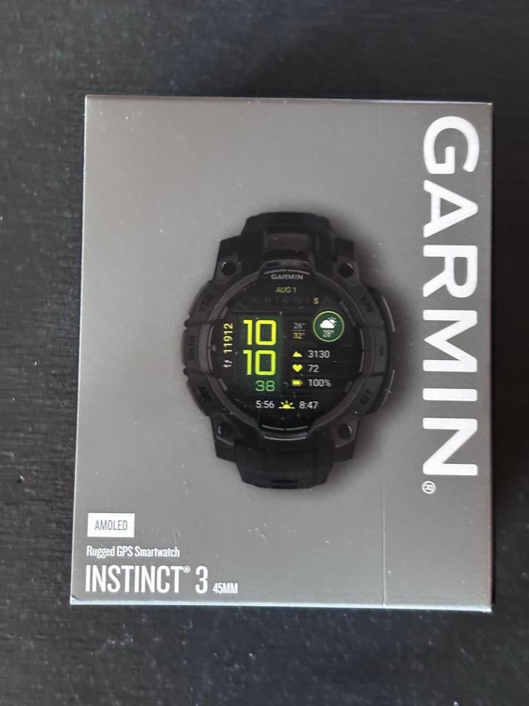 Garmin Instinct 3 AMOLED GPS Smartwatch 45mm Zwart, Zwart, Ophalen of Verzenden, Zo goed als nieuw, GPS