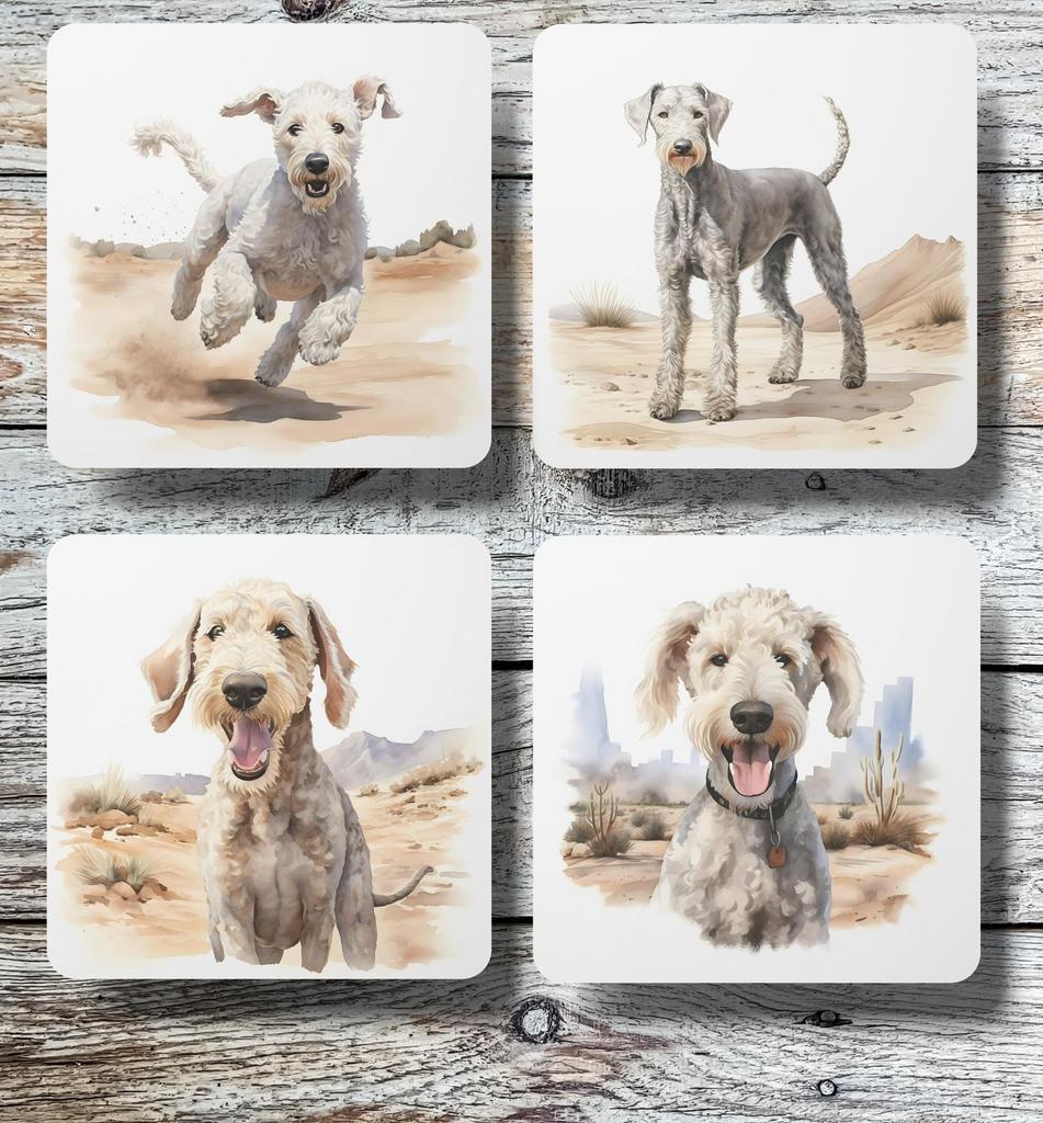 Bedlington Terriër Aquarel onderzetters met houder, Ophalen of Verzenden, Nieuw, Glas of Kopje
