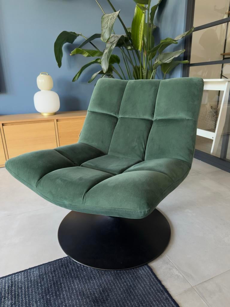 Dutchbone Bar Lounge fauteuil – groen velvet – draaifauteuil, Ophalen, Overige kleuren, Vintage, Zo goed als nieuw