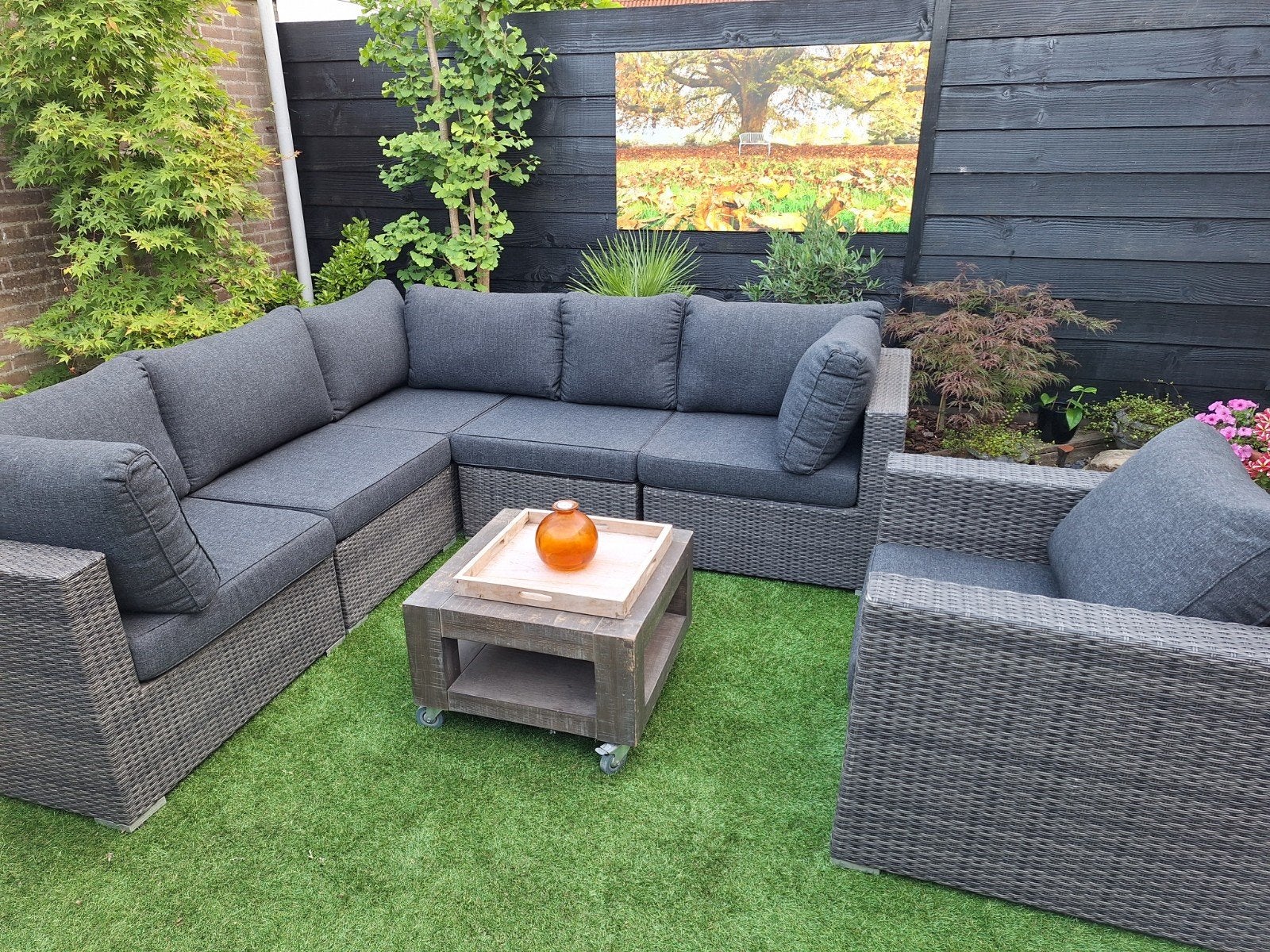 Luxe Wicker Nieuw Loungeset met Hoekbank en Faut, Tuin en Terras, Ophalen
