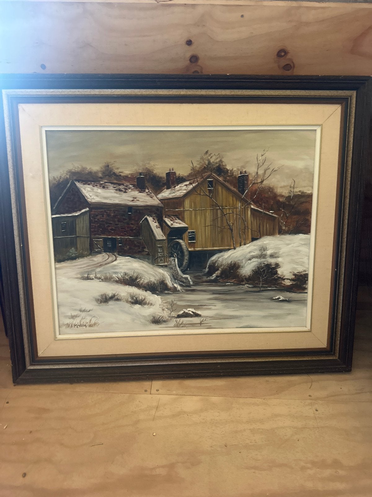 Schilderij 'Magda 82' - Winterlandschap met watermolen, Ophalen of Verzenden