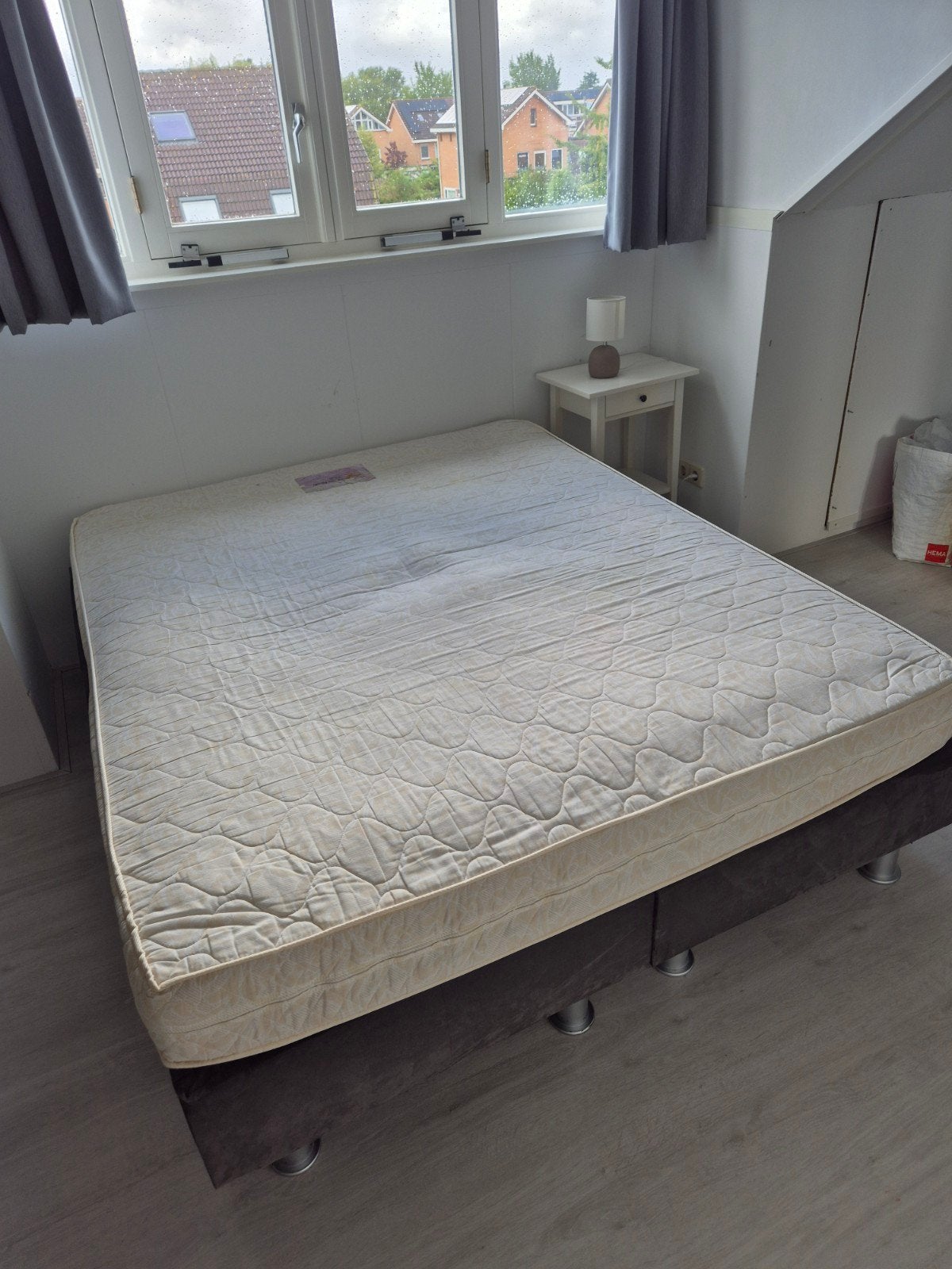 Tweepersoons Boxspring met Matras - Grijs, 160x200 cm, Ophalen, Gebruikt, Tweepersoons, 200 cm