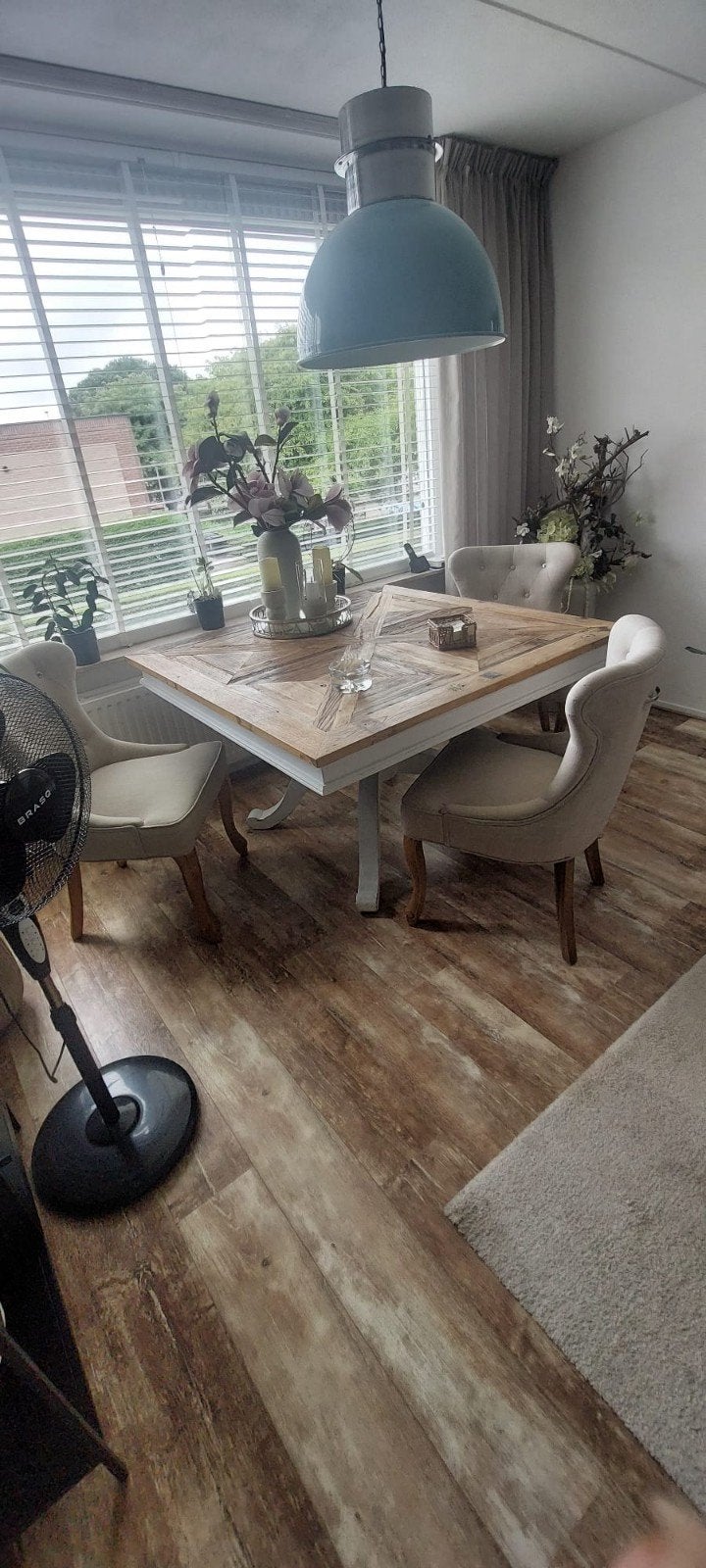 Riviera maison eettafel + 3 stoelen., Huis en Inrichting, Tafels | Eettafels, Ophalen, Gebruikt, 100 tot 150 cm, Riviera maison