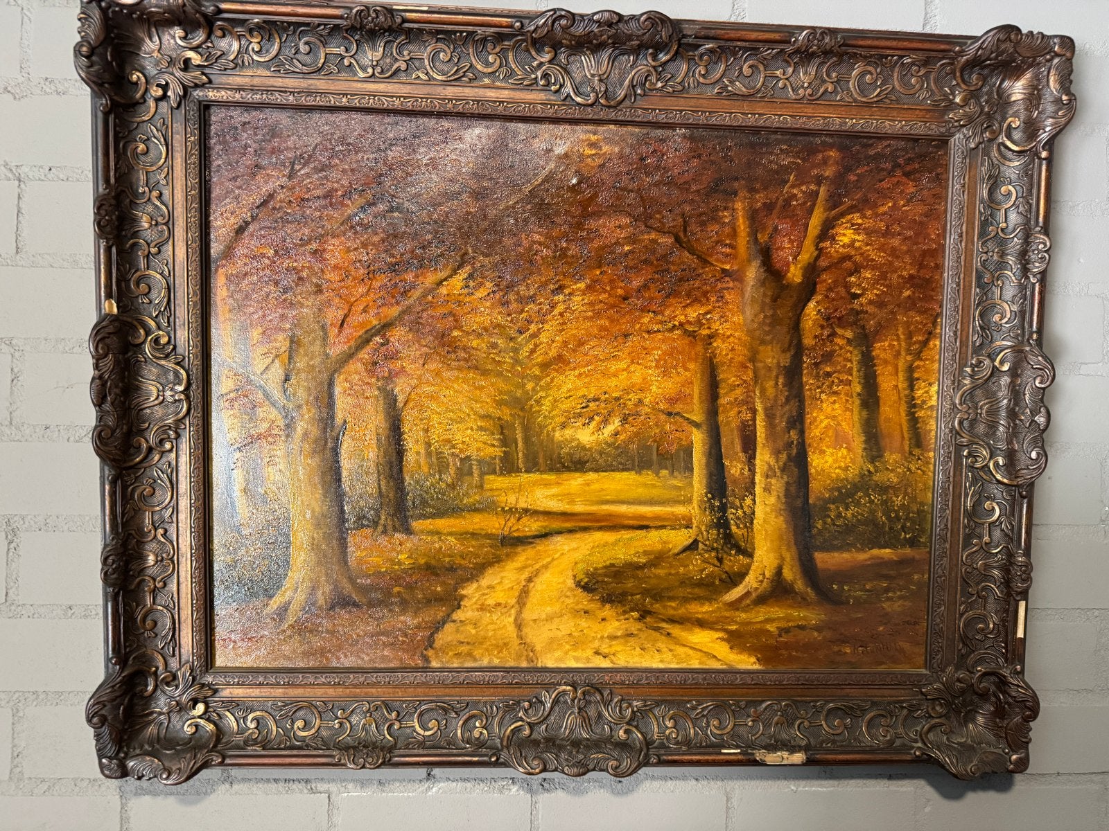 Schilderij H.J. Schouten - Herfstbos, Doek, Realistisch, Ophalen of Verzenden, Gesigneerd