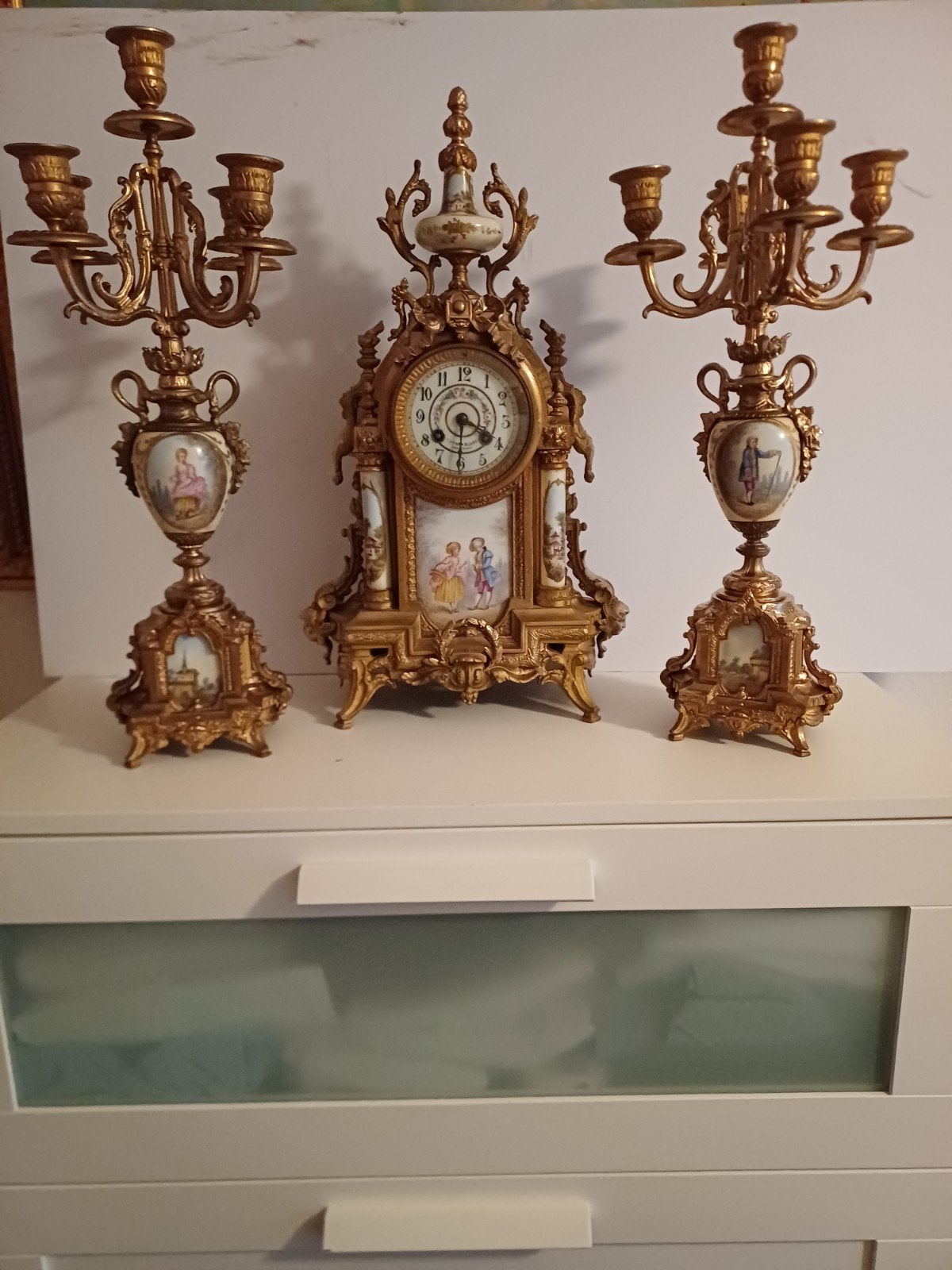 Prachtig mooie bronzen klokkenstel met porselein, Ophalen of Verzenden