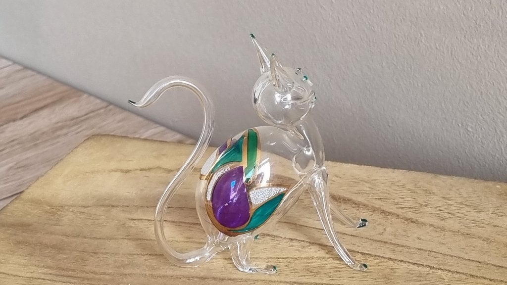 Mooie Zeldzame Vintage Glazen Kat Poes Vetro Soffiato Italy, Verzenden, Gebruikt, Hond of Kat, Beeldje of Figuurtje