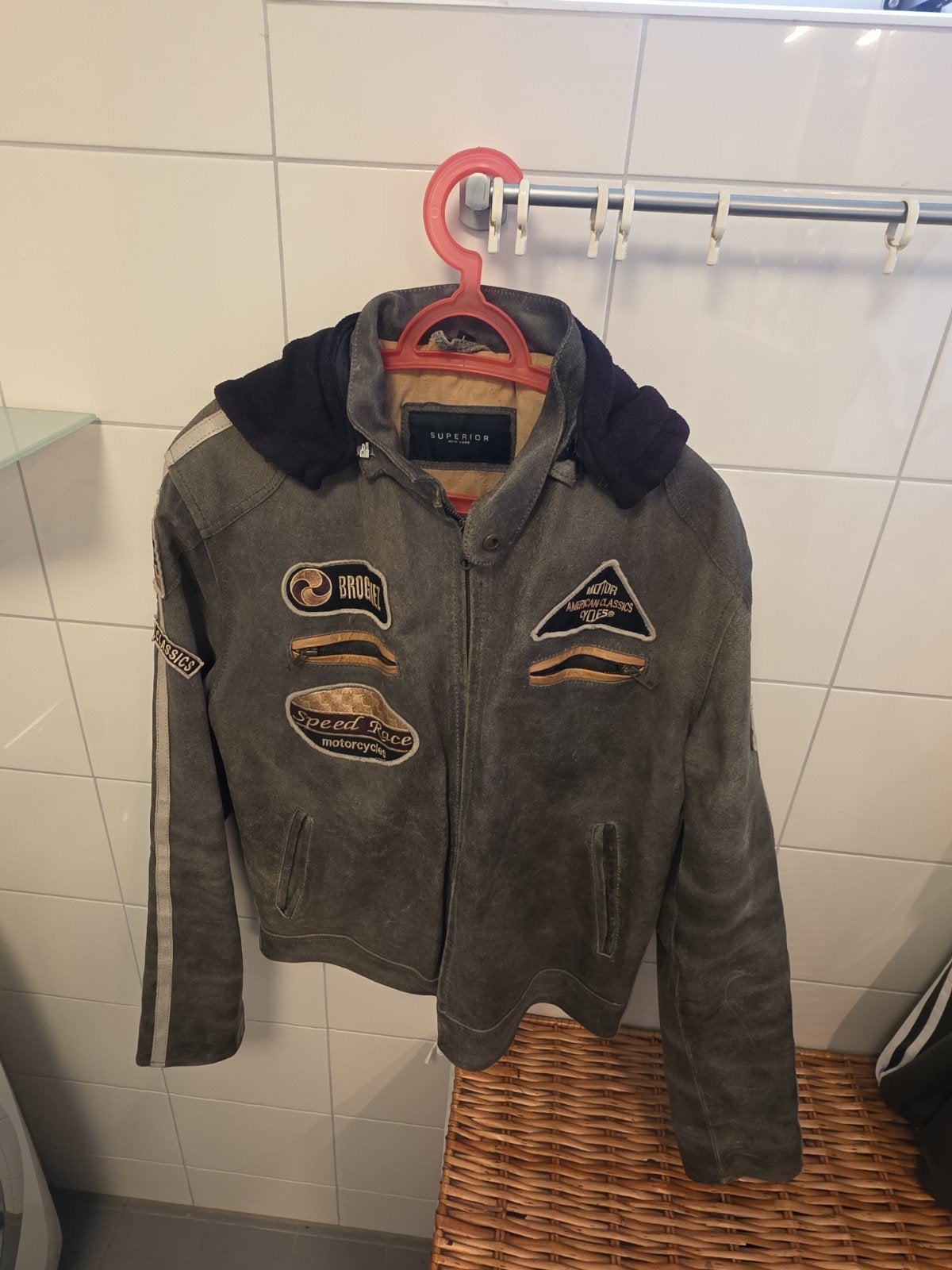 Stoere Brogniez Leren Jas met Patches - Maat M, Ophalen, Gedragen, Brogniez