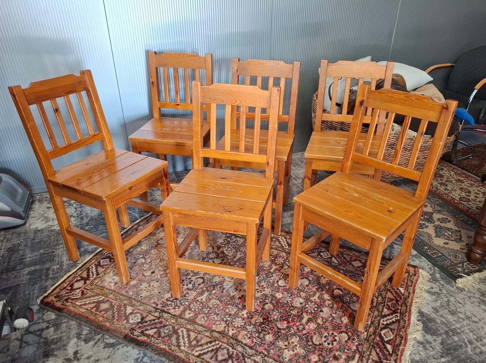 Kei toffe vintage set van 6 Massief Oud Grenen stoelen. Kijk, Ophalen, Gebruikt, Bruin, Vijf, Zes of meer stoelen