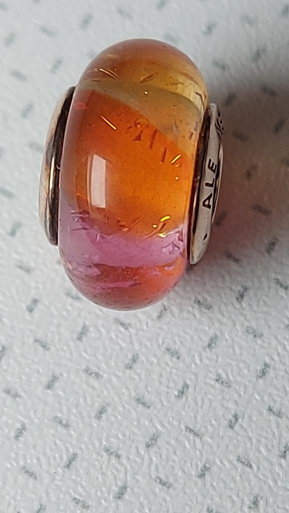 Originele Pandora murano glas / glitter bedel roze zilver, Ophalen of Verzenden, Zo goed als nieuw, Glas of Kristal, Pandora
