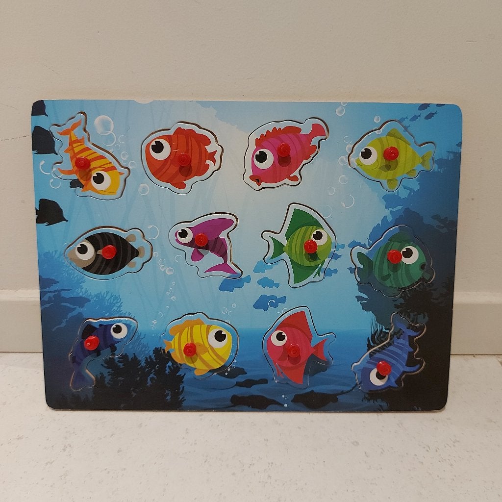 Houten puzzels: kat, vissen, voertuigen met stempel + noppen, 10 tot 50 stukjes, Nieuw, Ophalen of Verzenden, Van hout
