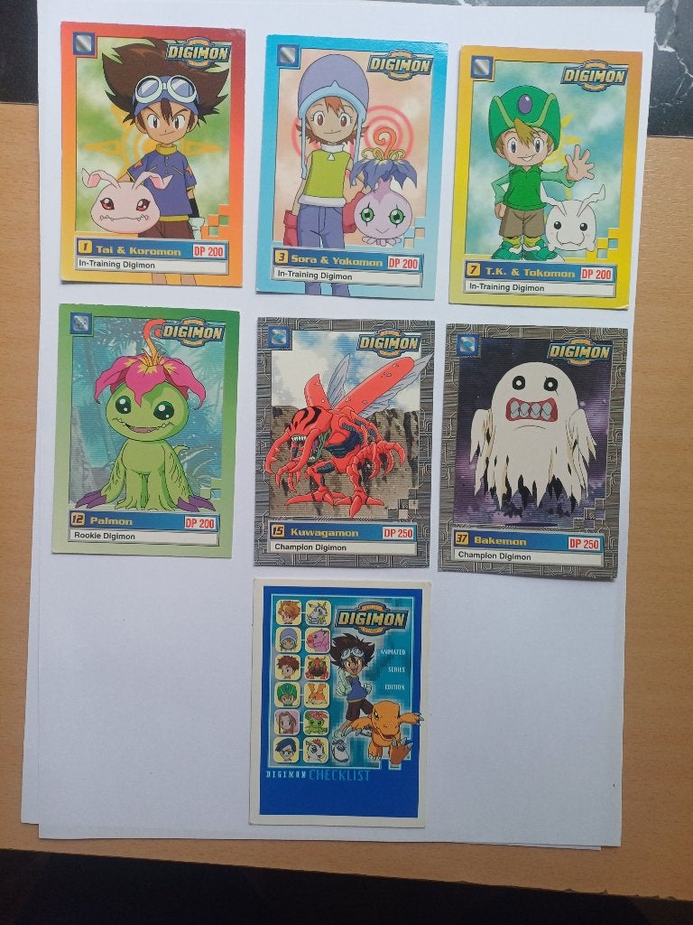 Digimon- Upper Deck 7 stuks uit 2000- Tai, T.K.,Checklist, Verzenden, Zo goed als nieuw, Speelkaart(en)