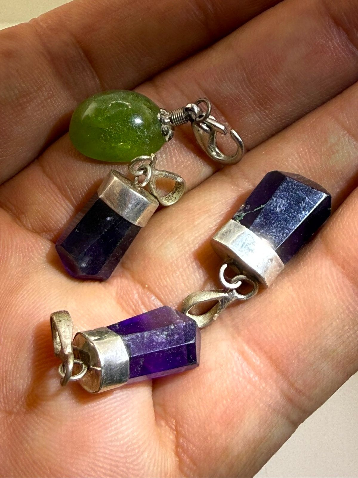 Amethyst en Peridot Zilveren Hangers N94 - Afghanistan, Overige merken, Circlesevenj@gmail.com, Nieuw, Edelsteen
